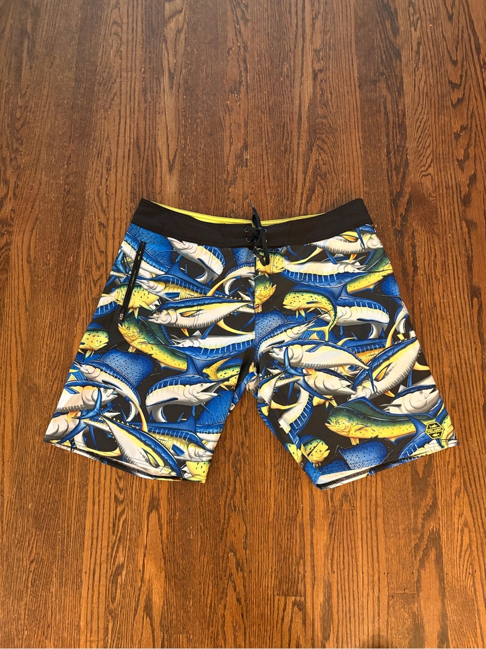 Pelagic Board Shorts Mens Blue Hydro-Lite Fish Print Marlin Tuna Mahi Mahi